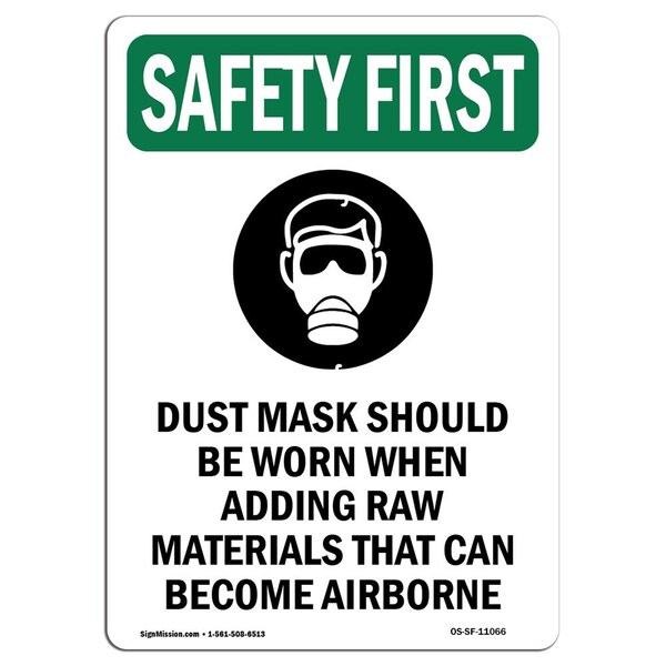 OSHA Sign, Dust Mask Should W/ Symbol, 24in X 18in Rigid Plastic, 18" W, 24" H, Portrait